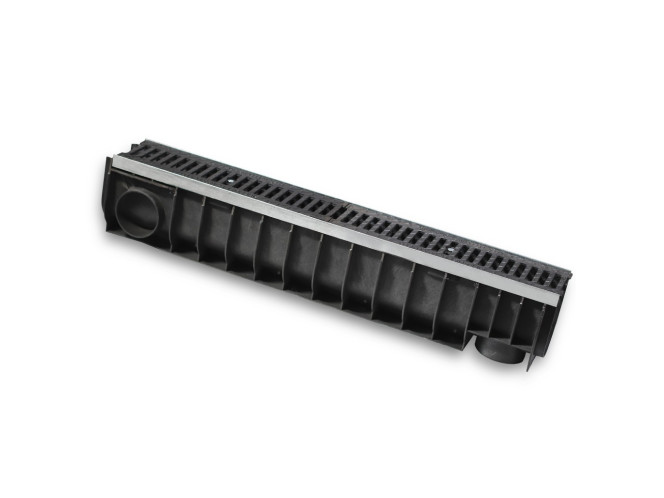 Plastic drainage tray GIDROLICA Standart DN100 H185 reinforced with cast iron grate C250 80246