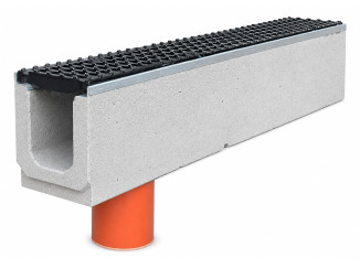 Set: SUPER LV-10.20.16 concrete water drainage tray with vertical water drain with VCH slotted cast iron grate, class.